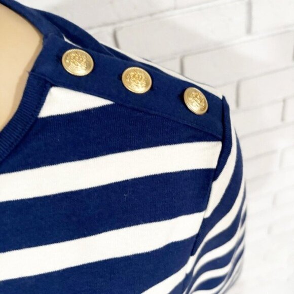 J.Crew Perfect-fit elbow-sleeve T-shirt in stripe with gold buttons - Size Large - Picture 5 of 11